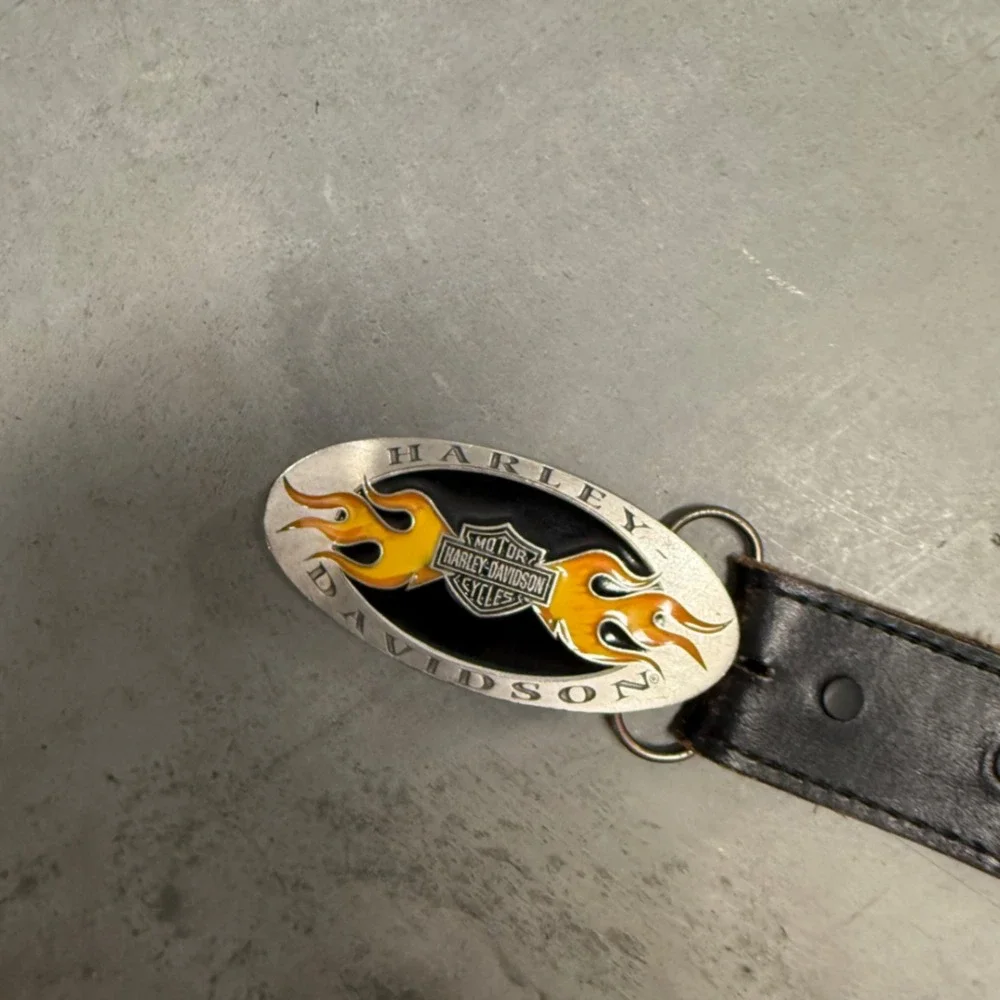 Harley Davidson Mens Vintage 1998 Flame Buckle Leather Money Belt Black Size 32